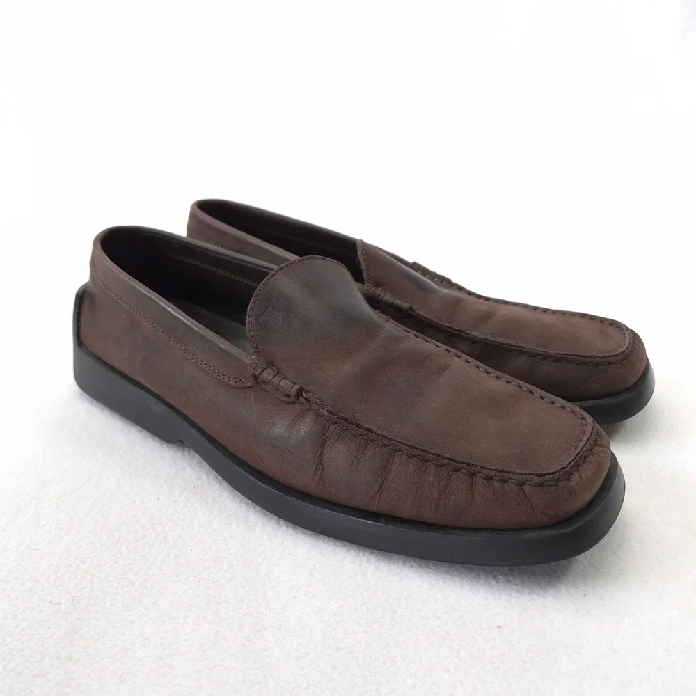 Tods Gommino Brown Leather Driving Loafers Pebble Sole Mens Size 11.5